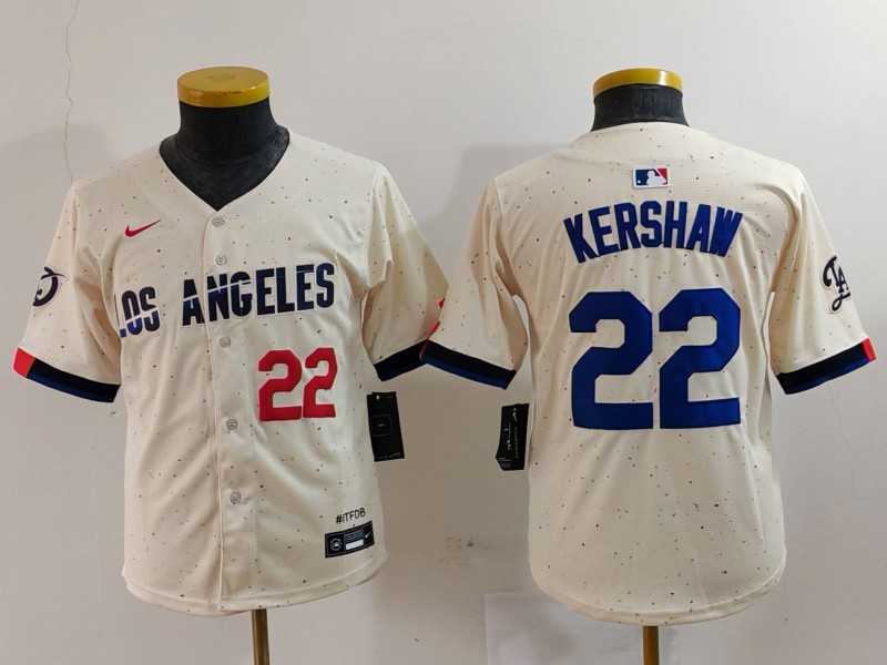 Youth Los Angeles Dodgers #22 Clayton Kershaw Number Cream 2024 City Connect Limited Stitched Jersey->mlb youth jerseys->MLB Jersey